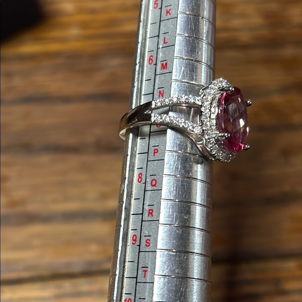 Pink sapphire & diamond sterling silver ring - Picture 2 of 10